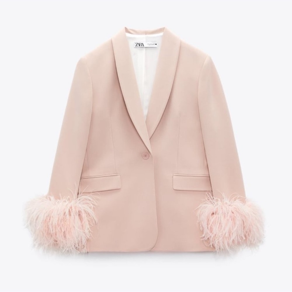 Zara pink feather blazer